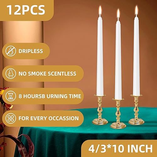 Miniatura 79 de Paquete de 4 velas cónicas naranjas de 10 pulgadas, sin goteo, sin humo y sin perfume, 8 horas de combustión, ideales para bodas, cenas y decoración
