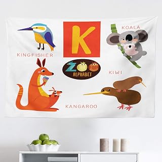 Lunarable ABC Tapestry, Study Language K Font with Kiwi Kingfisher Koala Kangaroo Australian Wild Habitat, Fabric Wall Hanging Decor for Bedroom Living Room Dorm, 45" X 30", Multicolor
