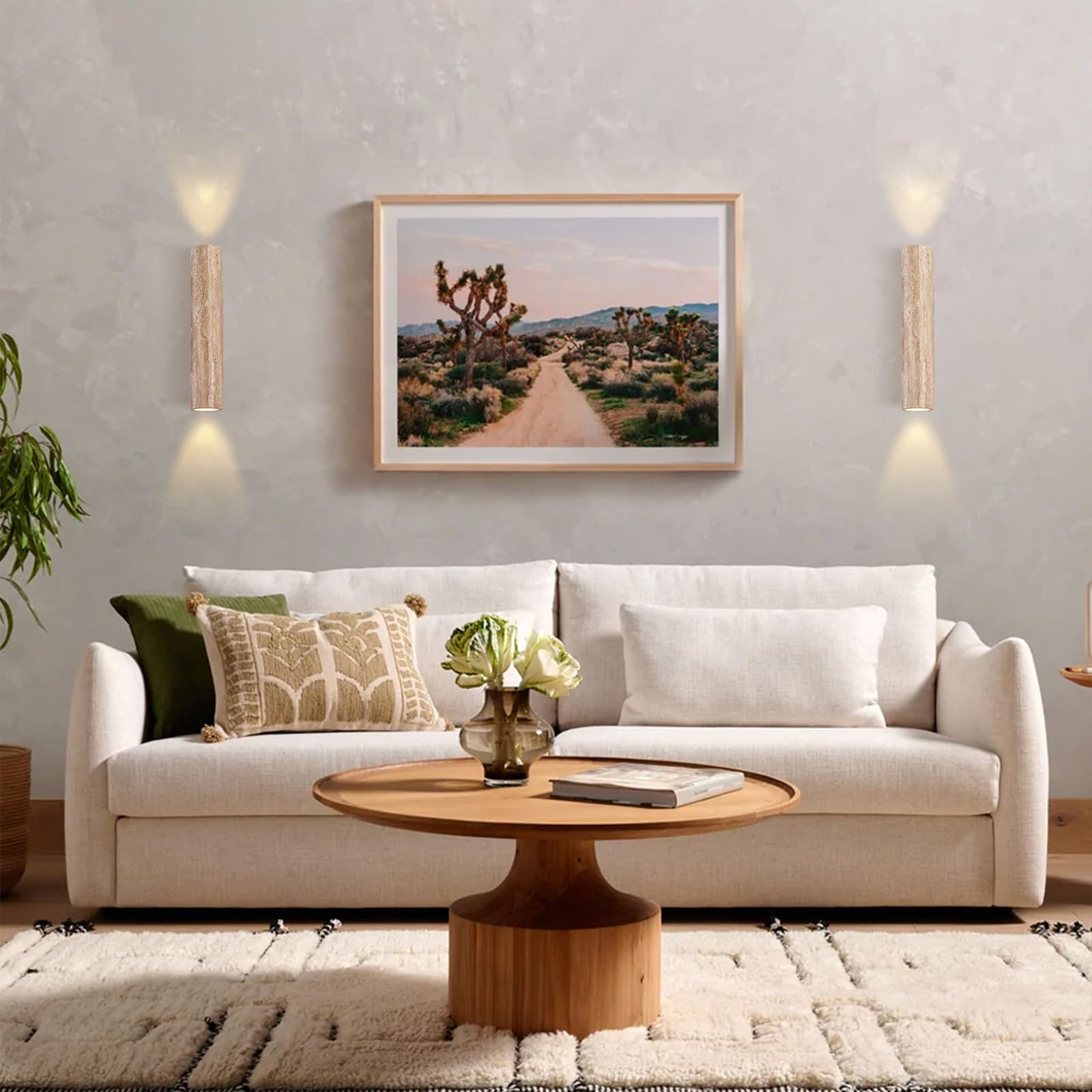 Wabi-Sabi Art Światło oświetleniowe Naturalna żółta lampa ścienna Trawertyna Nowoczesna długa lampa ścienna przewodowa Lampa ścienna do salonu Sypialnia Korytarz Schody, G9