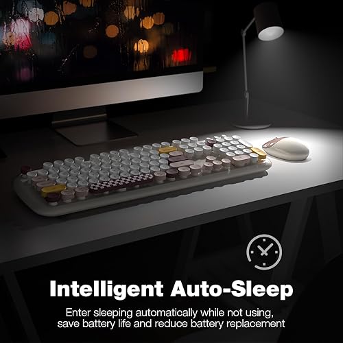 Miniatura 4 de MOFII - Combo de teclado y mouse inalámbricos, teclado retro tipo máquina de escribir, 2.4 G y mouse inalámbrico ajustable DPI de 3 niveles para
