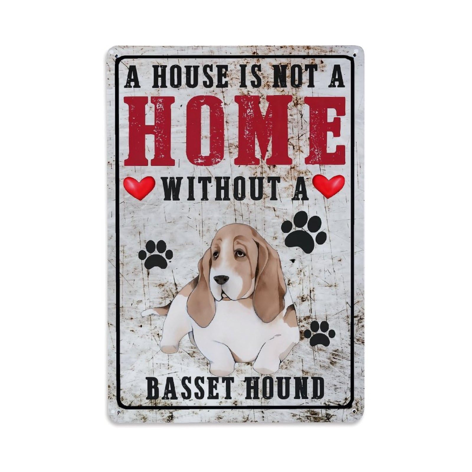 Basset Hound Dog Paw Prints Heart Vintage Tin Sign Retro Metal Wall Decor Metal Poster, Home Bar Garage Farmhouse Cafe Wall Art Decoration 8x12Inches
