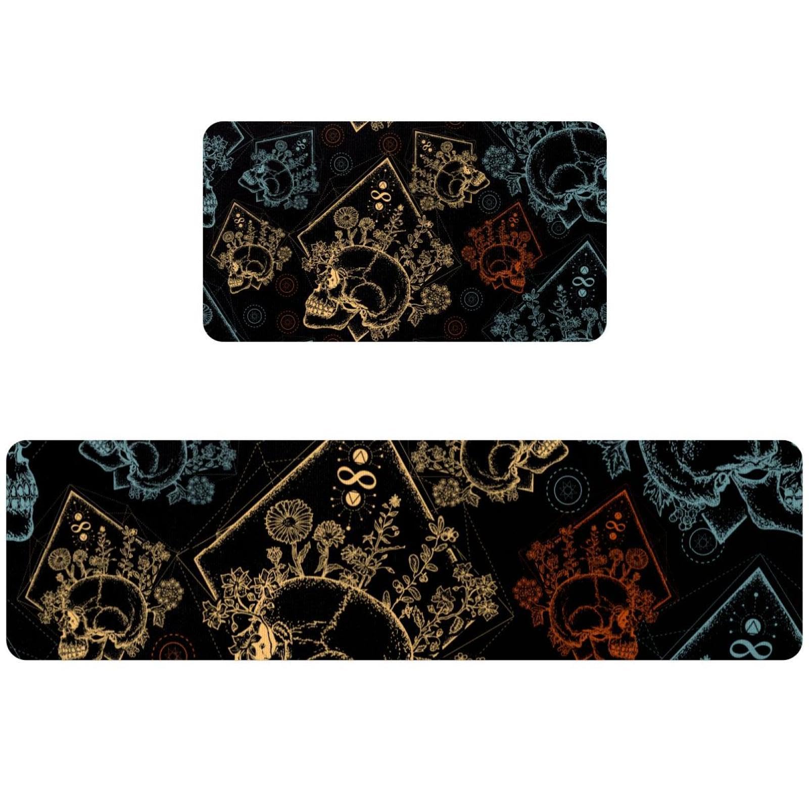 Evita resbalones con este pack de 2 alfombrillas de cocina absorbentes y lavables de calaveras