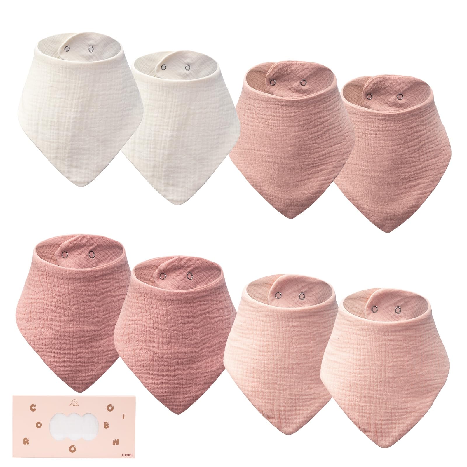 COOROBIN Baby Bibs 8-Pack - Adjustable Cotton Drool Bibs, Waterproof & Absorbent for Newborn to Toddler, Unisex Boys & Girls