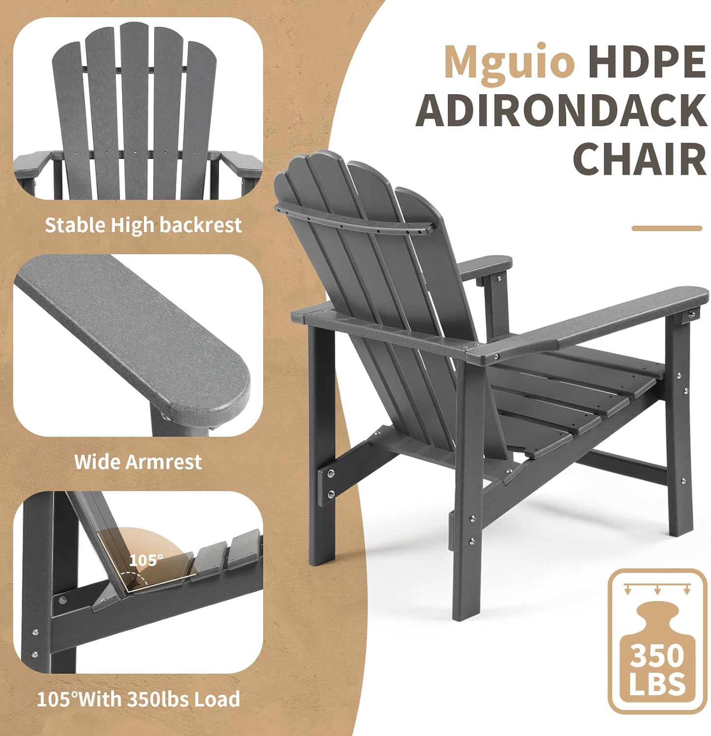 Stackable Adirondack Chairs Set of 6, Space Saving HDPE All-Weather Fire Pit Chair with Cover for Outdoor Lawn Porch Deck