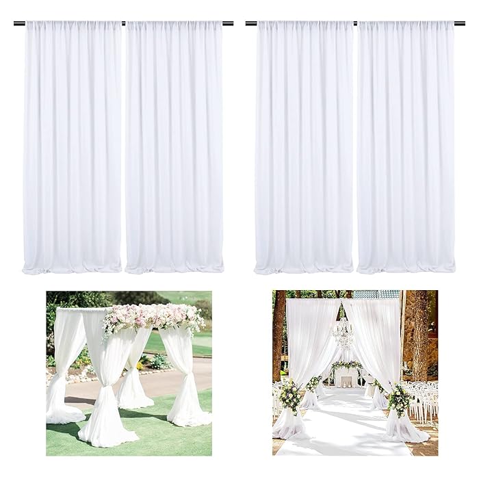 Buy 2 Pack 10ft x 10ft White Chiffon Wedding Backdrop Curtain, 4 Panels