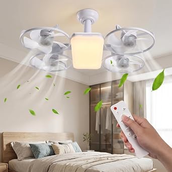 Socket Fan Light with Remote, Ceiling Fans with Lights - Drone-Style Led Ceiling Fan Light E27 Lamp Socket, 3 Colors, Extension Rod for Bedroom, Living Room, Office