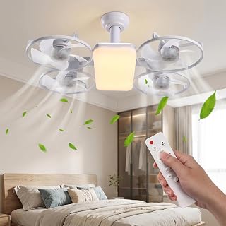 Socket Fan Light with Remote, Ceiling Fans with Lights - Drone-Style Led Ceiling Fan Light E27 Lamp Socket, 3 Colors, Extension Rod for Bedroom, Living Room, Office