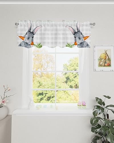 Miniatura 2 de Cenefas de Pascua para ventanas, cortinas de cocina de conejo, conejo, zanahoria, cenefas de cocina, cortinas de búfalo gris, cortinas cortas para