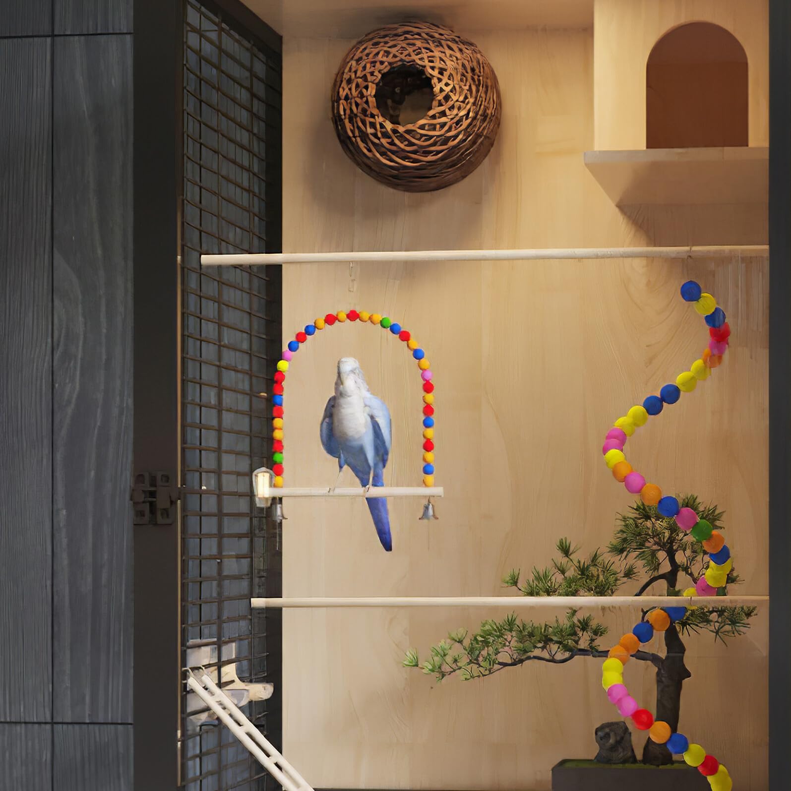 Lurrose Juguete para Loros y Pájaros, Dispensador de Comida Antiestrés, Liviano, de Metal y Plástico, para Entrenamiento y Entretenimiento en Jaula