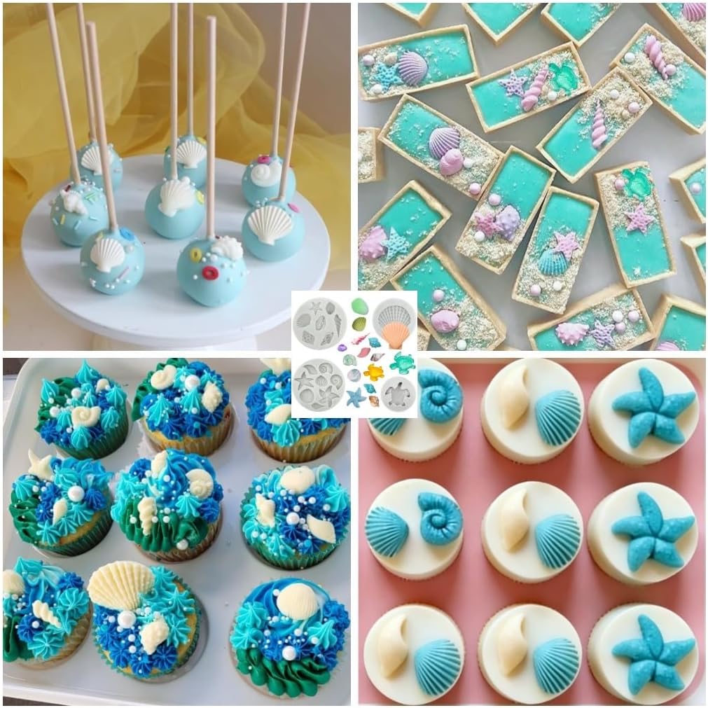 Marine Theme Cake Fondant Silicone Mold Seashell Sea Turtle Chocolate Molds 4PCS
