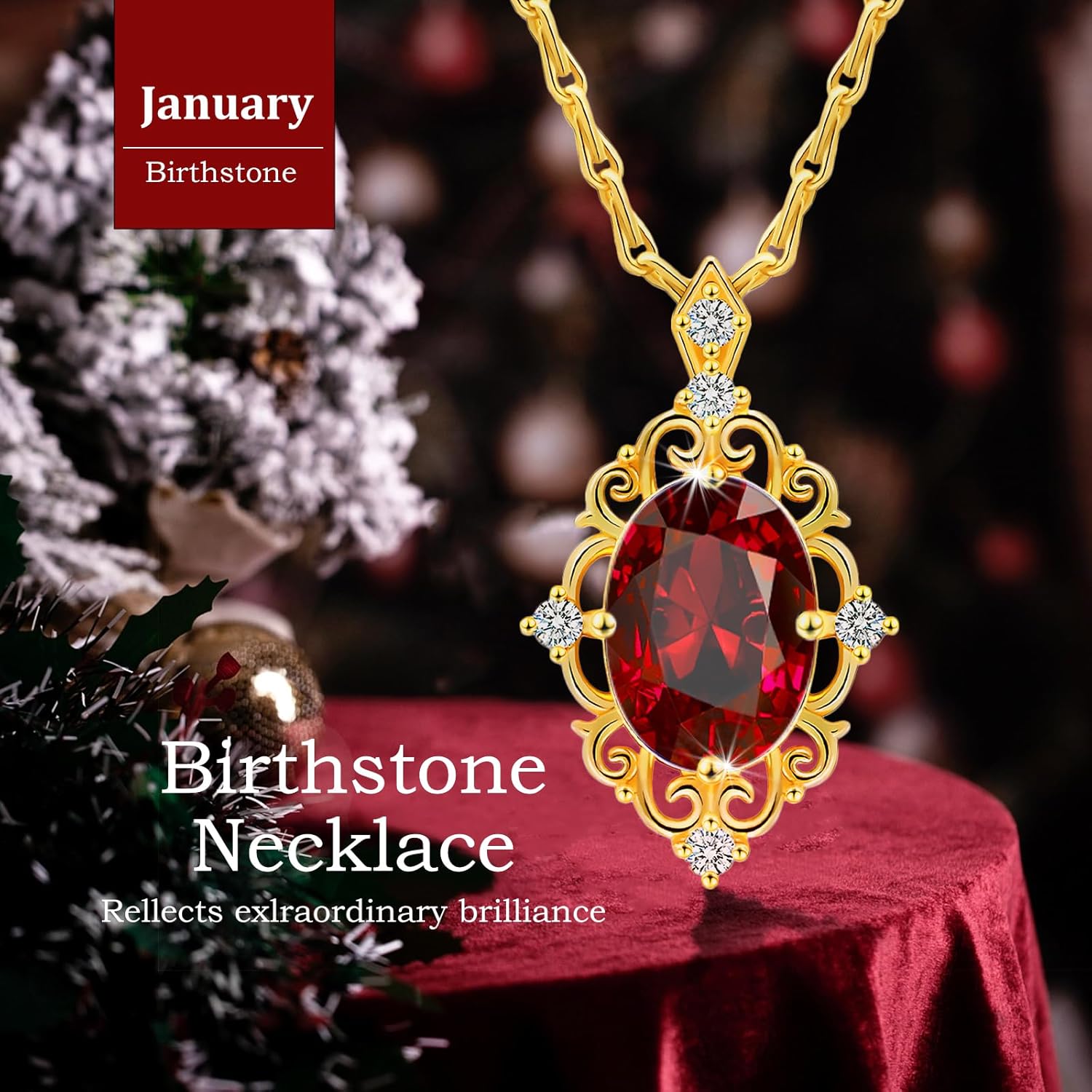 Birthstone Gold Necklace for Women,5A CZ Crystal Necklace,Delicate Handmade Vintage Gold Plated pendant necklace, Personalized Jewelry Gifts for Women - Image 4