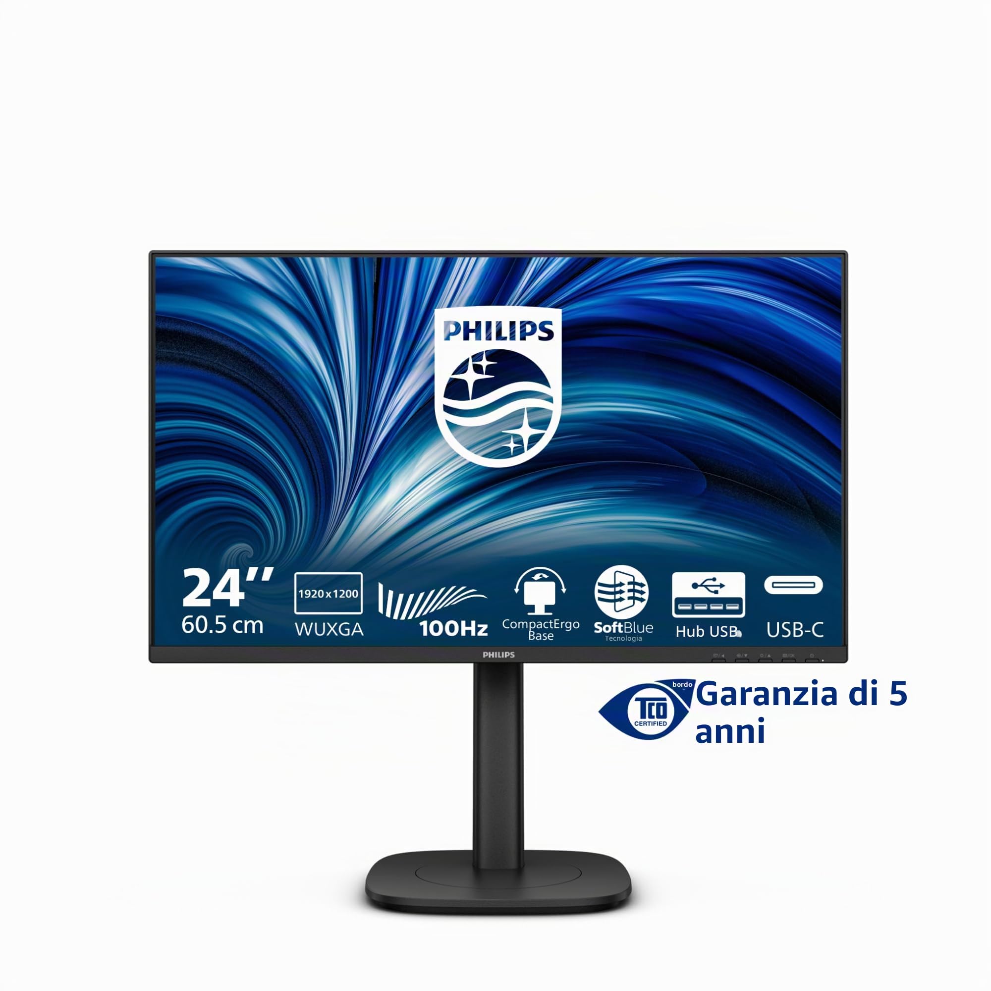 Philips Monitor 24B2N3200D 24 pollici 1920x1200, WUXGA, 100Hz, IPS Panel, 4ms GtG, USB Hub Speakers, Height Adjustment, (HDMI1x 1.4 DP 1x 1.2) Nero