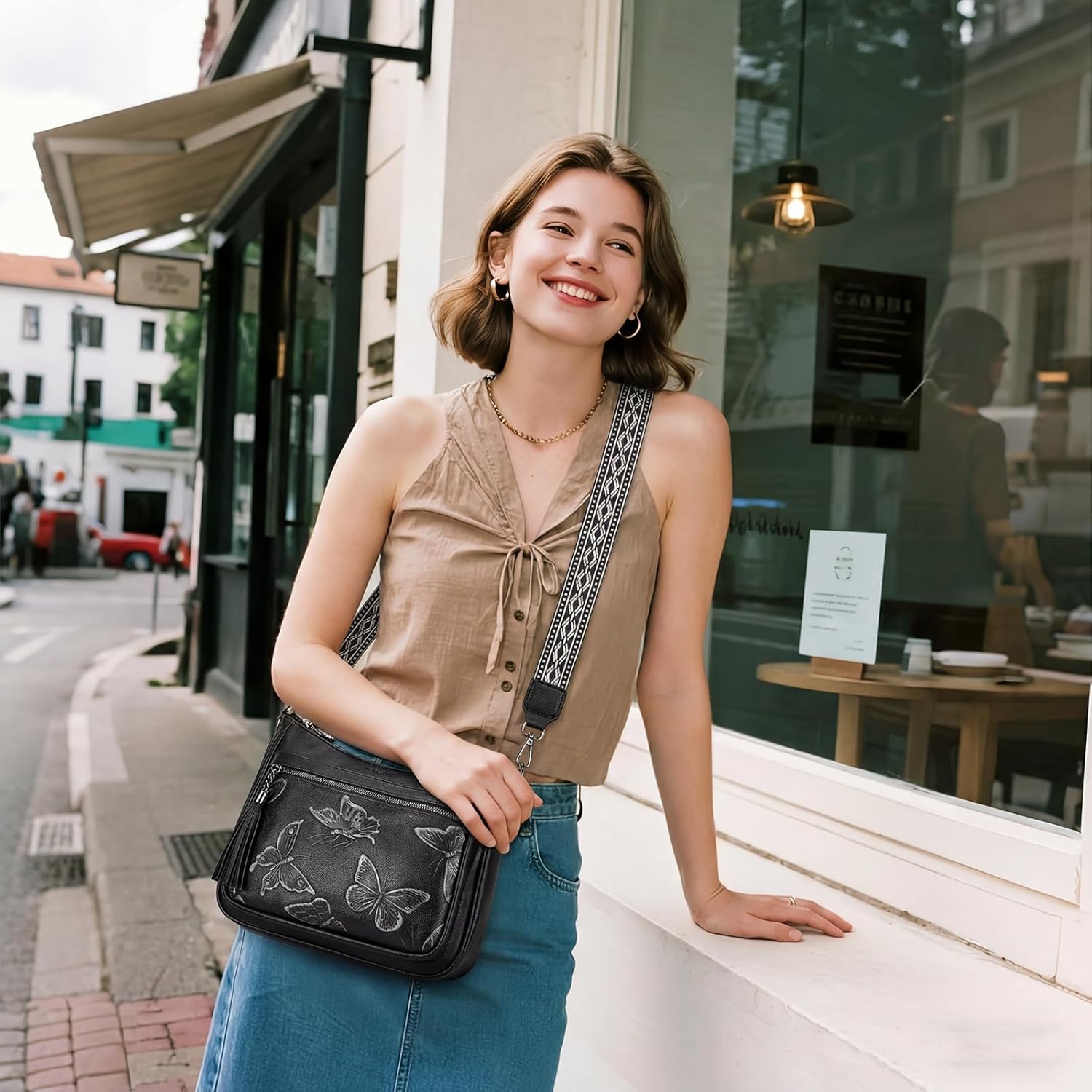 BELTANA Crossbody Bags for Women Trendy Vegan Leather Hobo Purses Medium Butterfly Cross Body Purse with Wide Strap | Adjustable Strap, Multiple Pockets, Tassel, Lightweight, Womens Gift, Shoulder Bag - Image 2