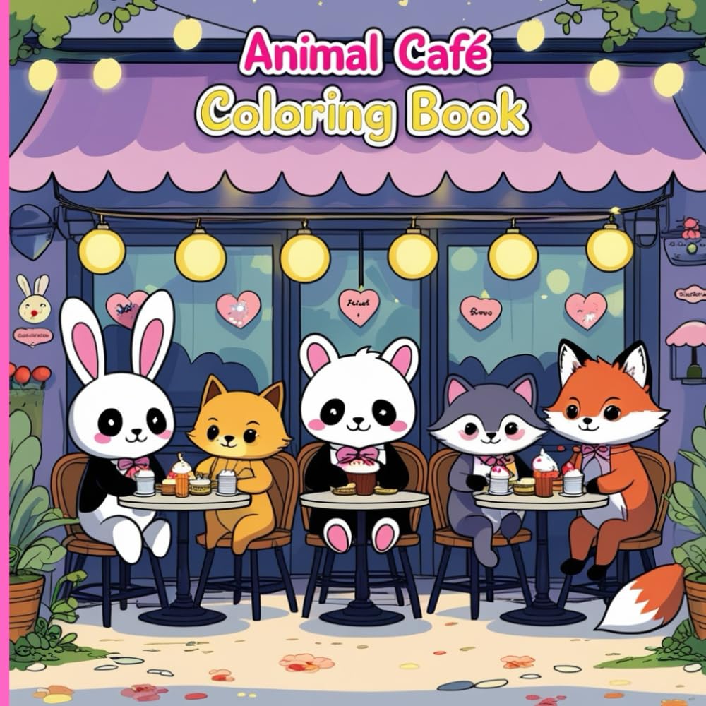 Animal Café Coloring Book: Relax and unwind in the cutest café ever: Cute and cozy café scenes — bunnies baking cupcakes, pandas making lattes, kittens serving cookies, and more!
