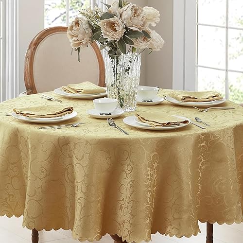 Vista 62 de Newbridge Mantel de tela de damasco festoneado Portofino de Navidad, 60 x 102 pulgadas, rectangular, marfil, resistente a las arrugas y a