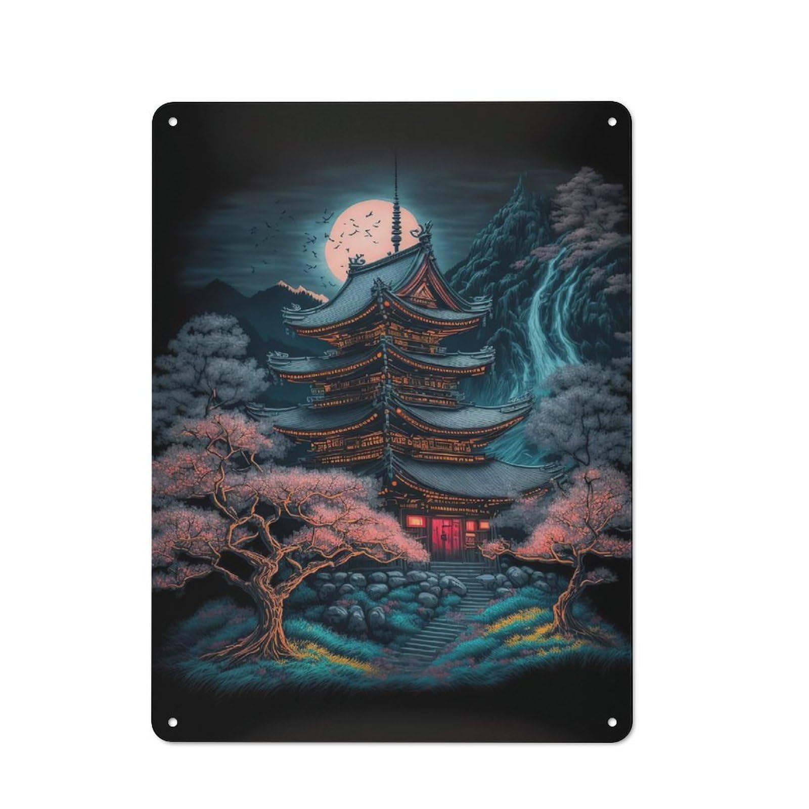 Junmoney Japanese Shrine Retro-Style Printed Metal Sign 40X30cm For Hallway Wall, Winter Wall Decor For Wall Display Collectors