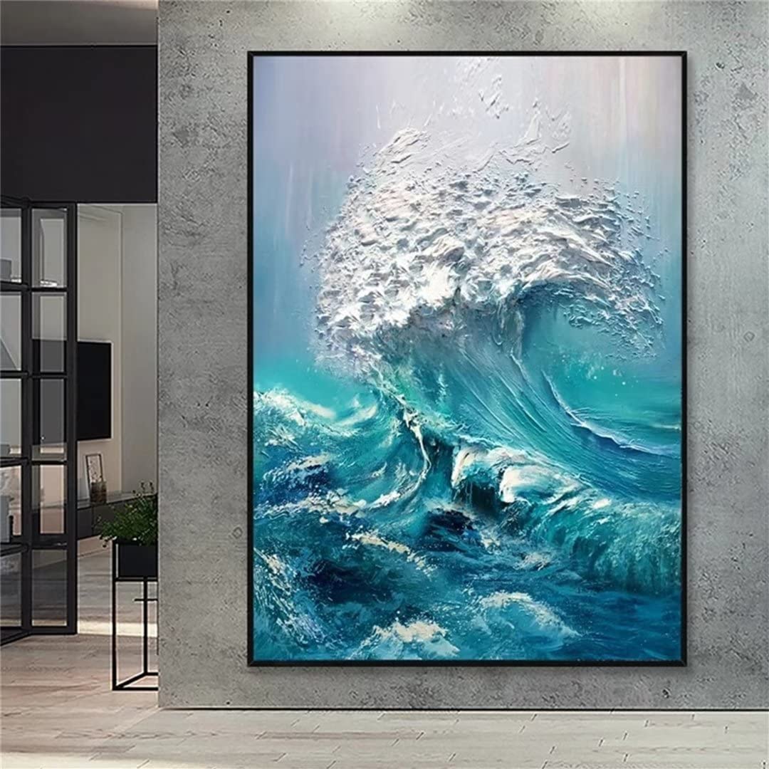 Peinture Diamant 5D Complet,Vagues de la Mer d'Art Diamond Painting Grand Format Kit,Broderie Diamant Kit Complet,Tableau Perle Diamant Point De Croix,Diamant Painting Décoration Murale (70x210cm)