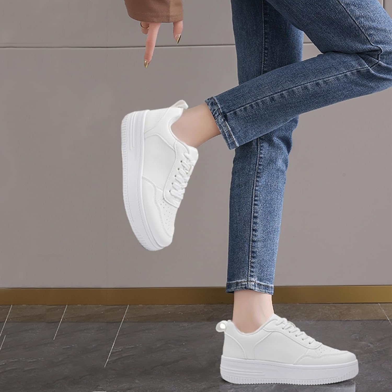 MEMON Womens Fashion Sneakers,Lace Up Platform Sneakers,Lightweight Casual Sneaker,Comfortable Walking Sport Sneakers - Image 2