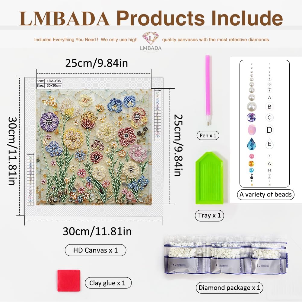 LMBADA Pearl Painting Kit for Adults Wildflower, 3D Diamond Art 12x12 Inch image 2