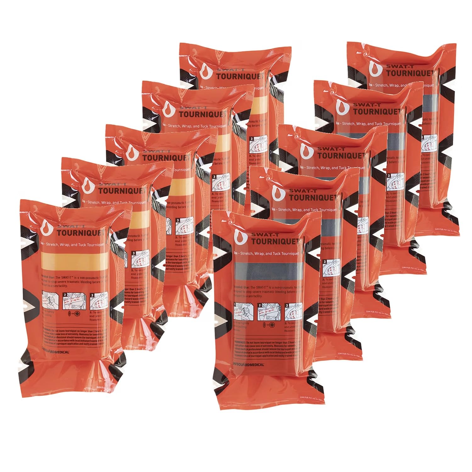 SWAT-T™ Tourniquet by Safeguard Medical, Emergency First Aid Equipment for Massive Hemorrhage Control. Made in The USA (Orange/Black, 5 Pack)