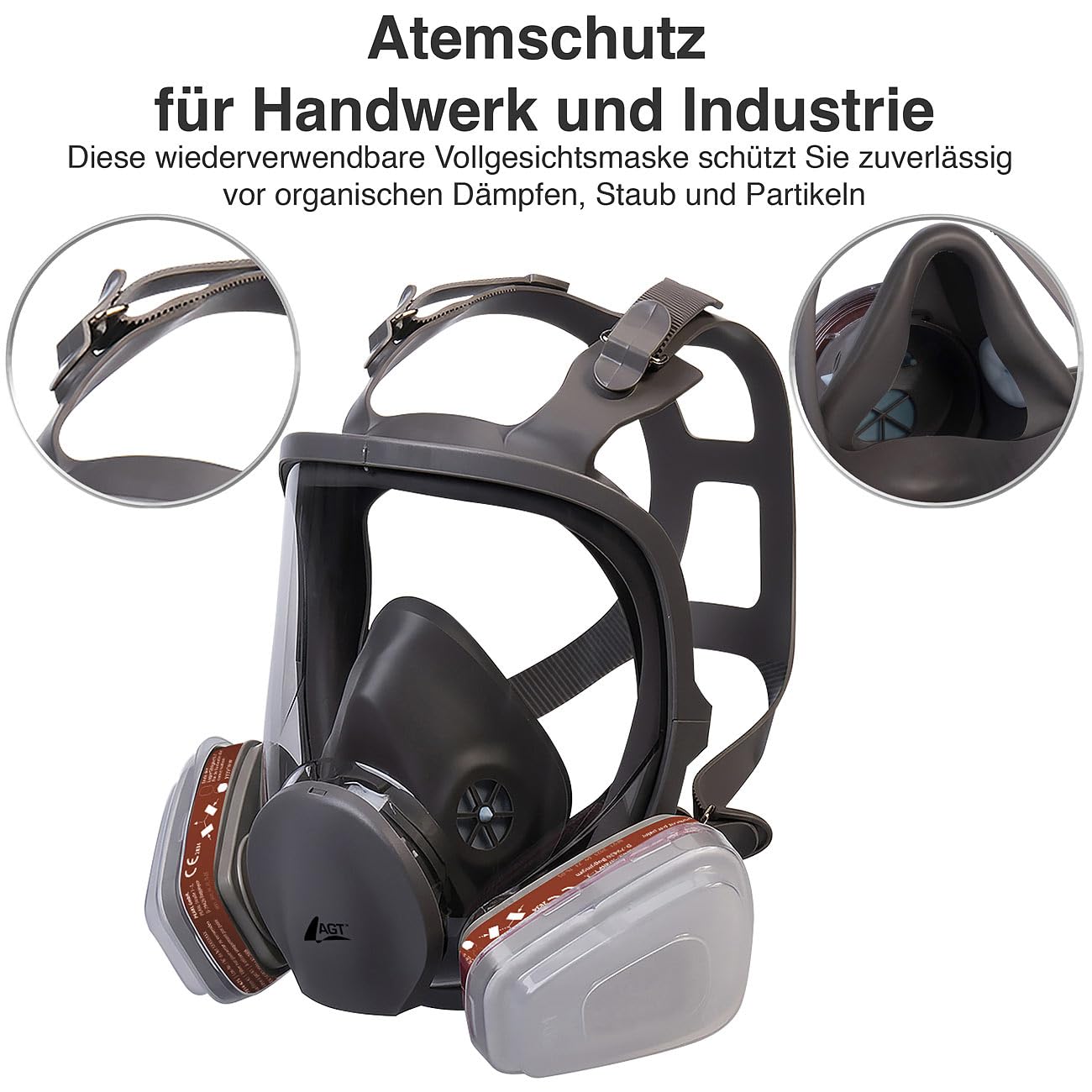AGT Vollmaske: 4er-Set Vollgesichts-Atemschutzmasken, je 2 Gas- und 10 Partikelfilter (Atemschutzmaske mit Gasfilter, Maske mit Austauschfilter)
