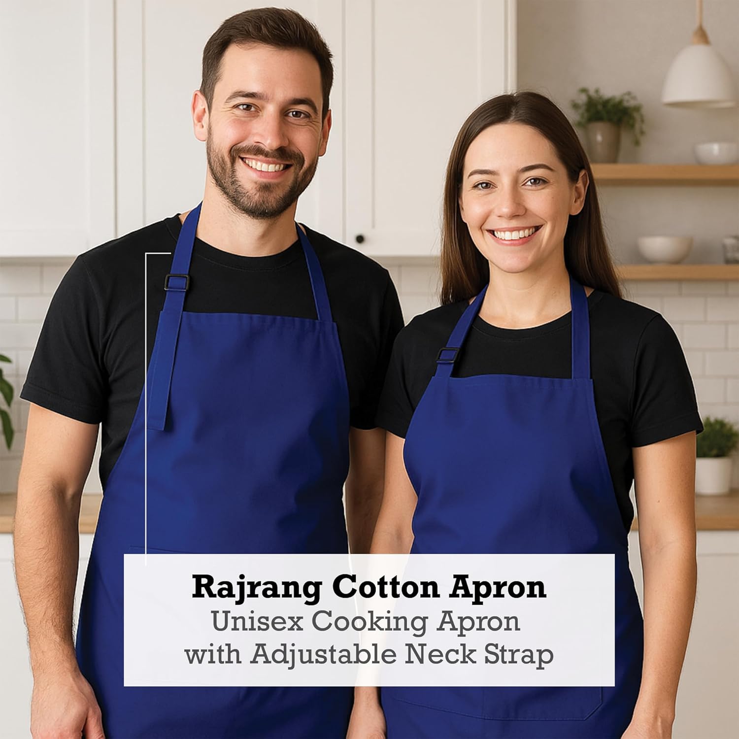 RAJRANG 100% Cotton Cooking Apron with 3 Pockets Kitchen Chef BBQ Adjustable Bib Aprons for Women Men