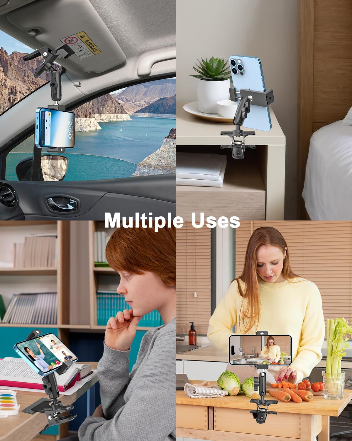 Sun Visor Car Phone Holder Wider Clamp & Metal Clip [Thick Cases Friendly] Phone Holders for Your Car Mount Automobile Hands Free for iPhone Air 17 Pro Max 16 15 14 13 12, S25, 4-7" Smartphones