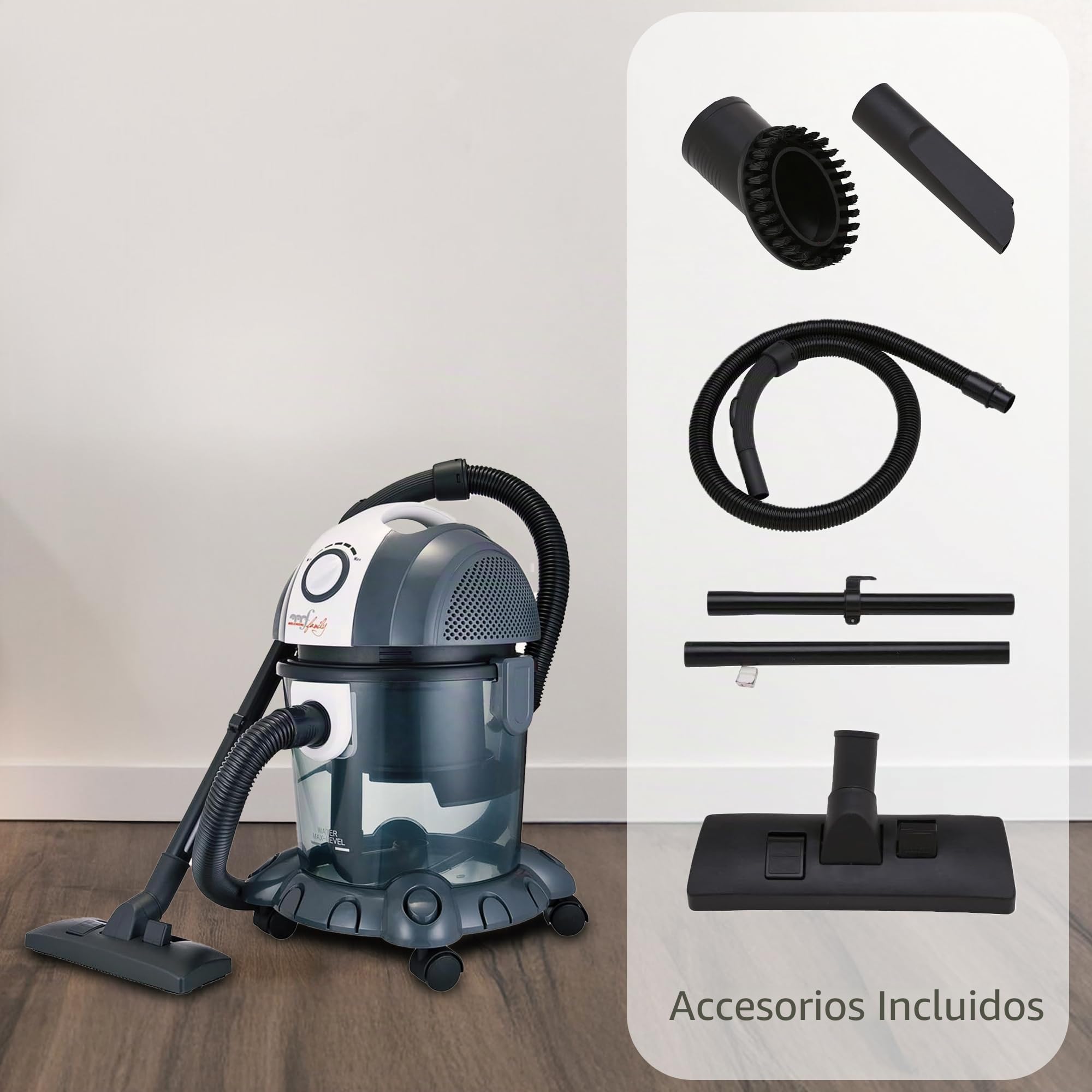 Melchioni Family | MR Bin G Aspirador de Trineo, Filtro de Agua, Aspirador de Bidón 1200W de Potencia, Función Blow Off, Capacidad del Depósito 15 L de Polvo y 10 L de Líquidos