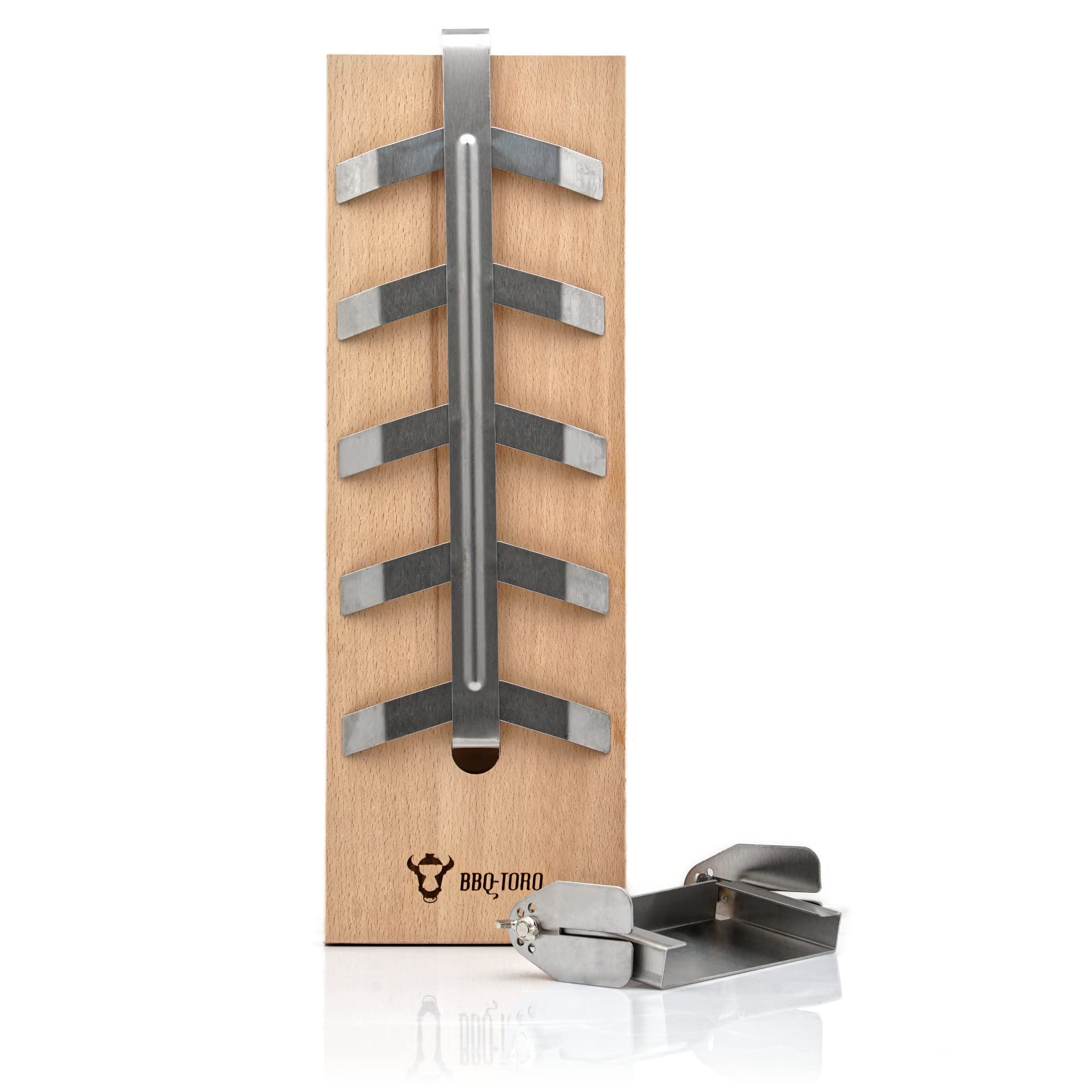 BBQ-TORO Ahumadores de Salmón | Tabla de Salmón Flameado de Madera de Haya con Soporte en Acero Inoxidable | Ahumador de Salmón para Braseros, Cuenco de Fuego, Parrillas, Barbacoa, etc.
