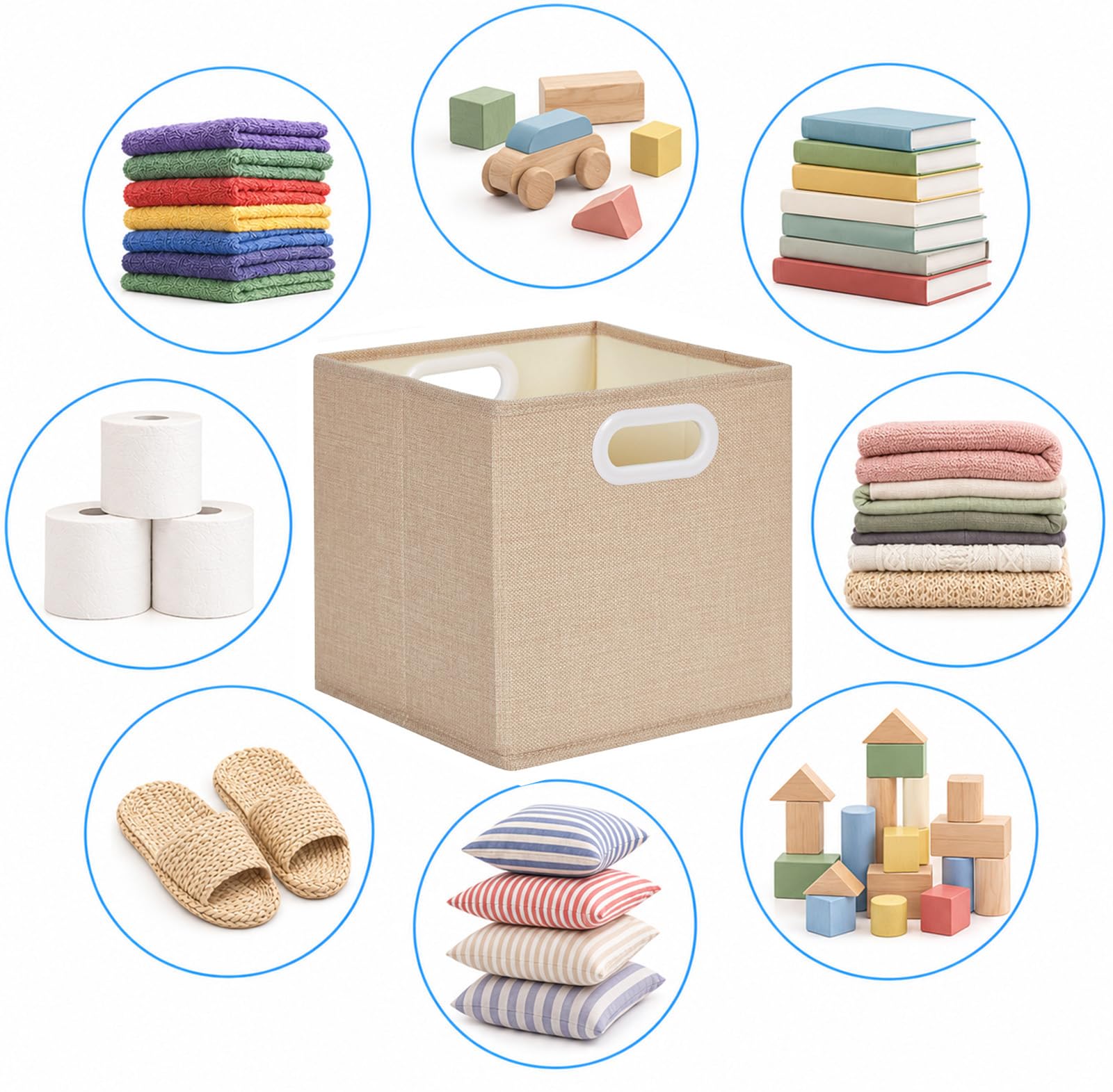 Mangata Aufbewahrungsbox 33x38x33 cm, faltenfrei Stoff Aufbewahrungskörbe für Kleiderkörbe, Körbe, Truhen, Spielzeug (3 er, Helles Khaki) – Ansicht 7