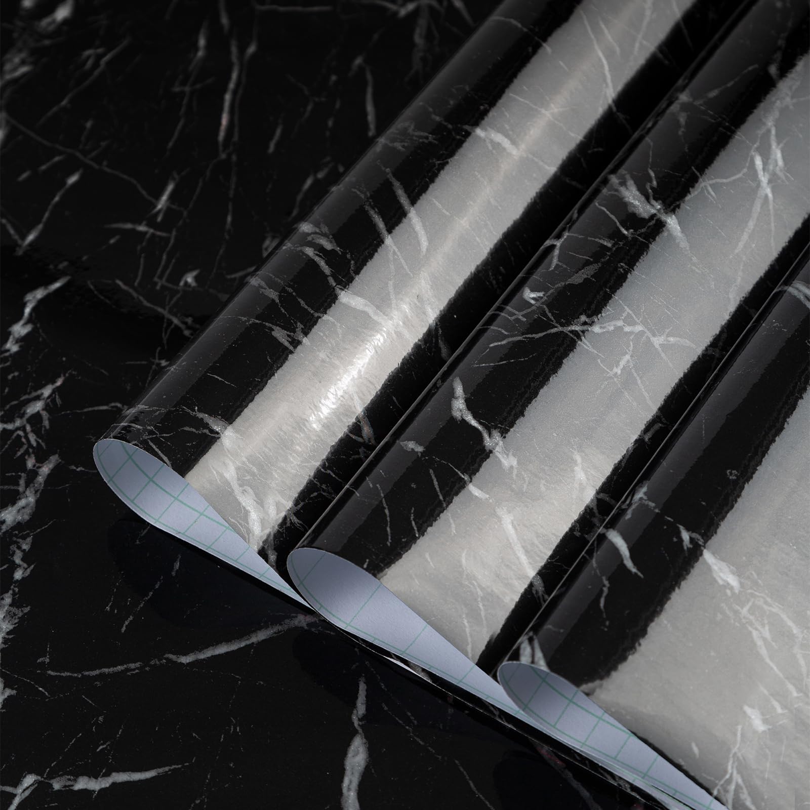 TOTIO 31.5x315in Ultra-Wide Black Marble Vinyl Wrap Dark Granite Effect Vinyl Self Adhesive Wallpaper Glossy Thicken Countertop Contact Paper Peel and Stick Waterproof Oil-Proof โ image 1