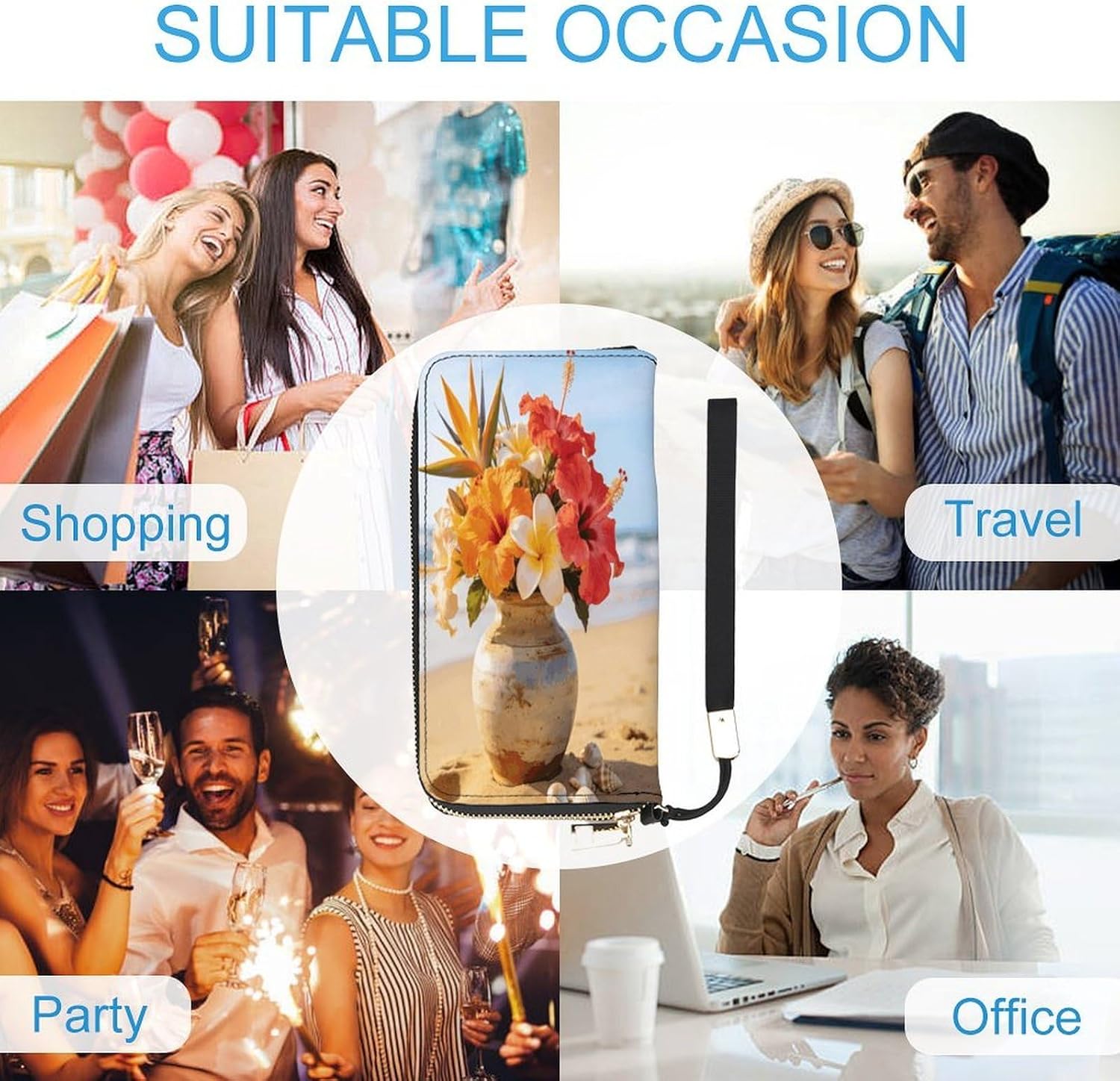 Beach Flower Vase Long Ladies Wallet for Men And Women,Slim Wallet with Zipper Pocket,Travel Wallets in Gift Box