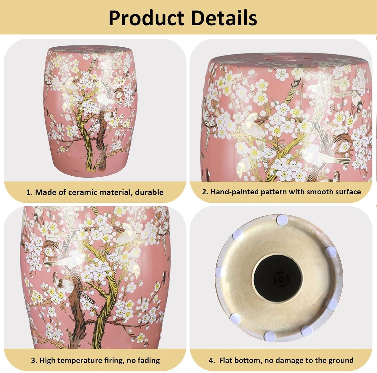 Decorative garden stools, Decorative Ceramic Garden Stool, Glazed Hand-painted Flower And Bird Shoe Changing Stool Drum Stool, Suitable for Outdoor Garden, Living Room, Terrace, Etc.(Dark sky blue)