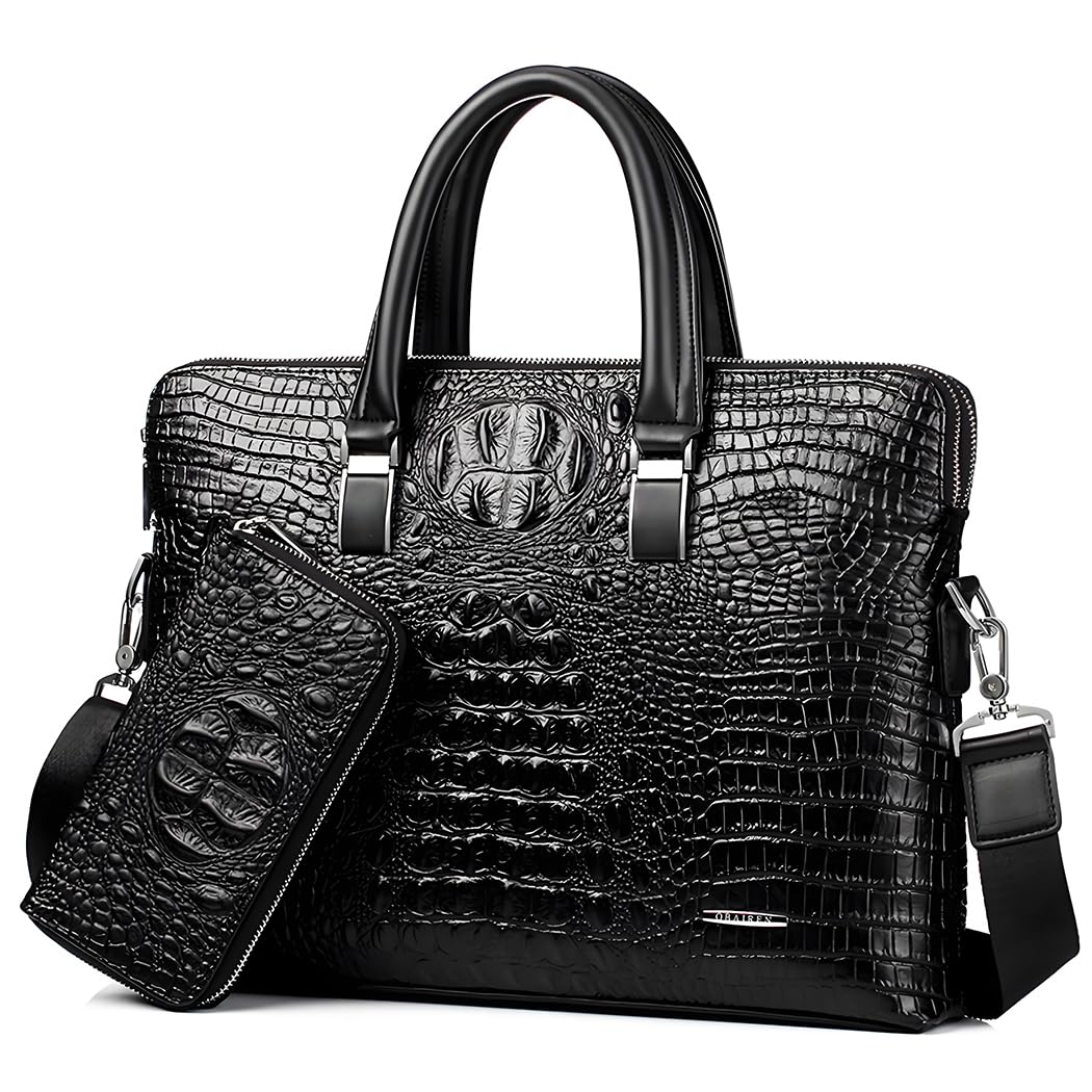 Men's handbag leather business bag casual leather bag crocodile pattern handmade pocket