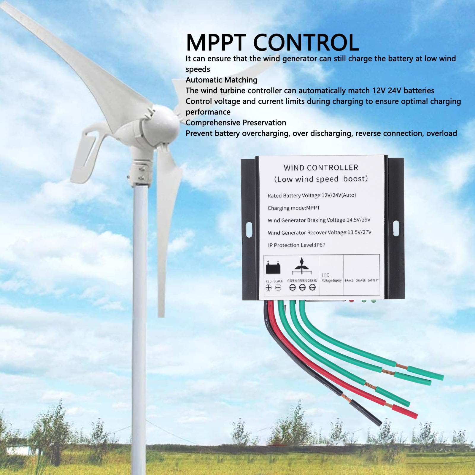 Controlador de Carga Eólica MPPT, Regulador 12V 24V Automático