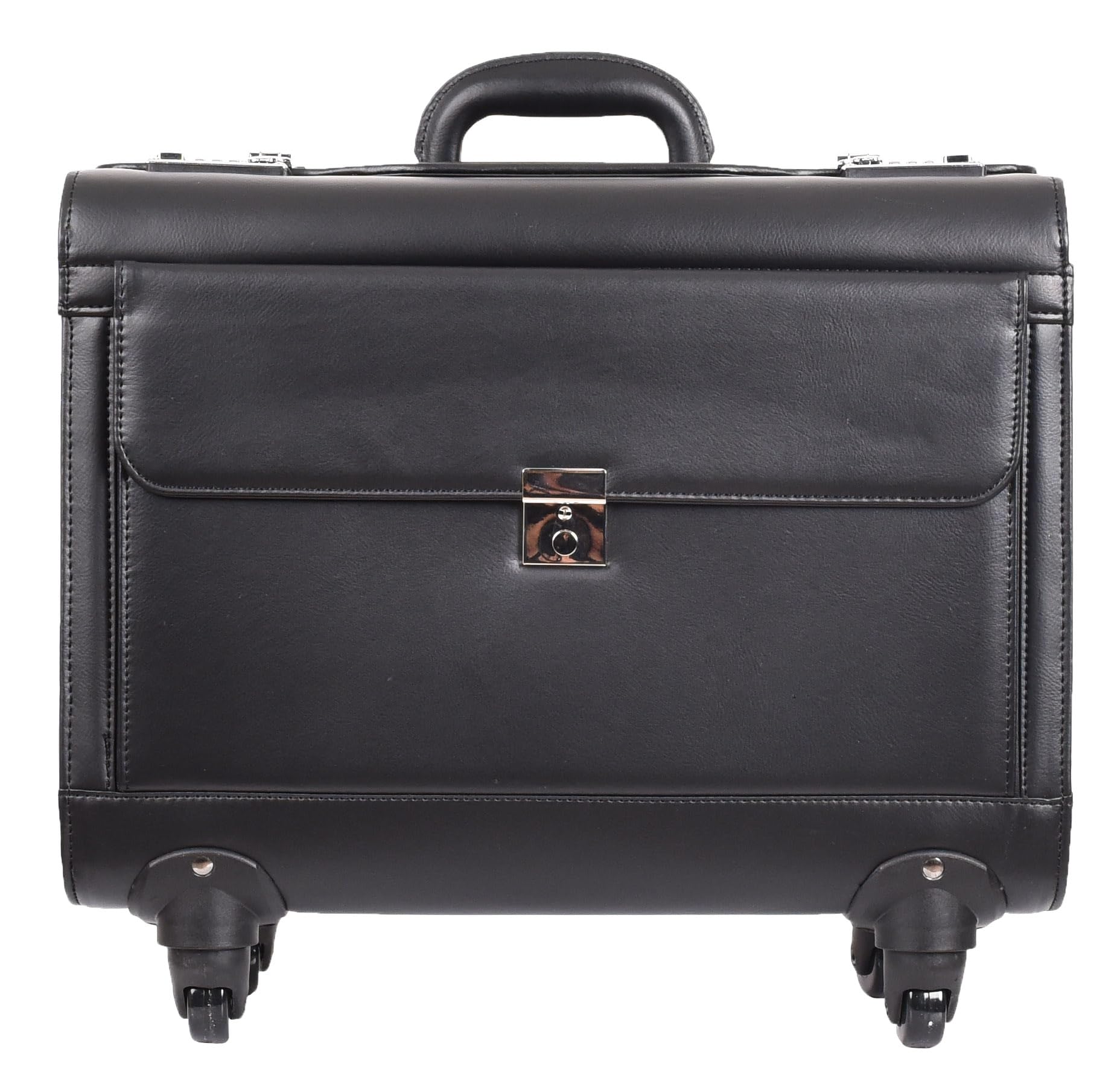 A1 FASHION GOODS 4-kołowy futerał na pilota o wyglądzie skóry tocząca się duża teczka kabinowa torba podróżna Dakar, Czarny, Carry-on 20", Walizka pilota na kółkach