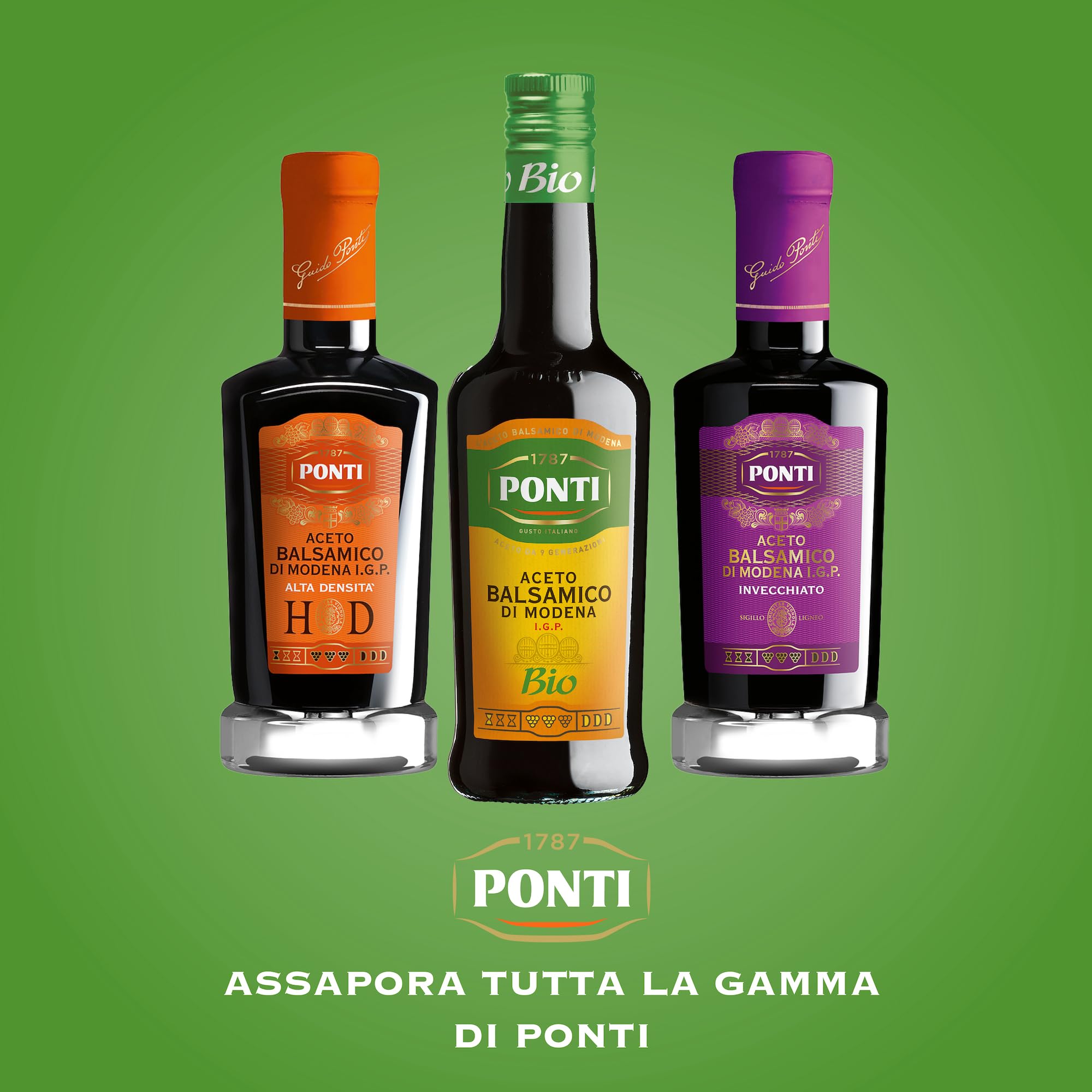 Ponti, Aceto Balsamico di Modena I.G.P. Bio, Aceto Biologico dal Profumo Intenso e Fragrante, Sapore Equilibrato, Ideale per Cani Rosse Curde e Cotte, 100% Made in Italy, Set 6 bottiglie da 500 ml