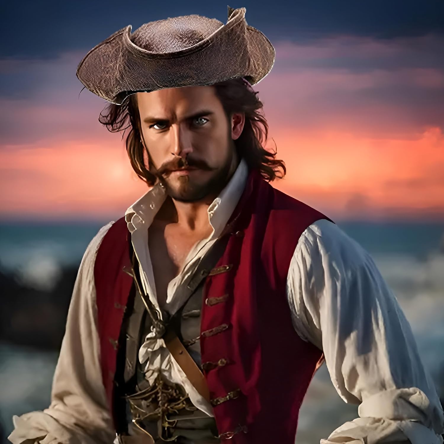 JOYFISCO Faux Leather Pirate Hat, Pirate Tricorn Hat for Men Women Halloween Costume Accessories Vintage Wrinkle Distressed - Image 4