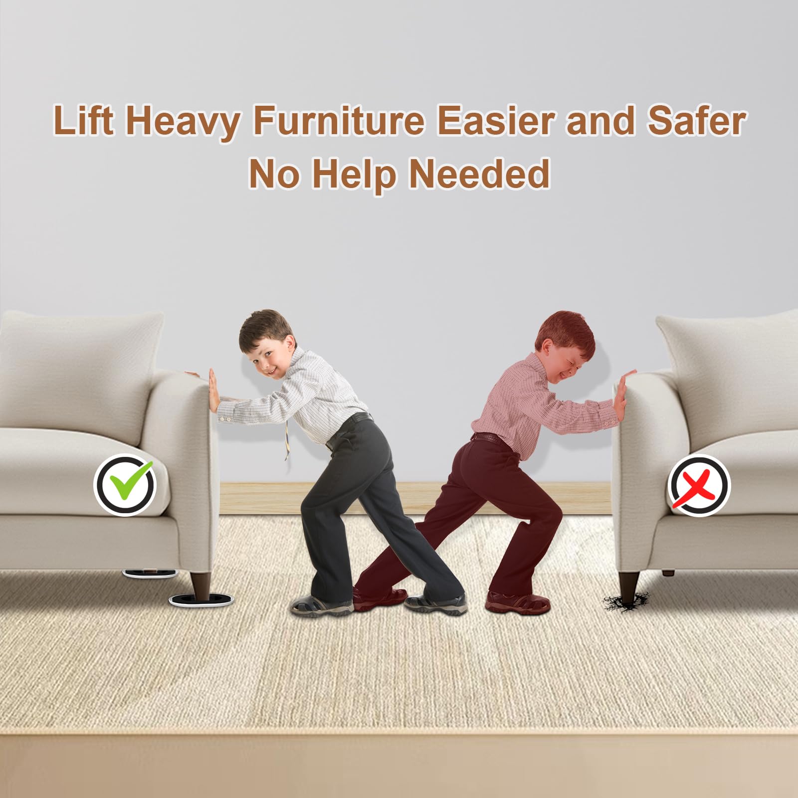 NIUXX 8Pcs Reusable Furniture Sliders for Carpet Moving Gliders with Grooved, Oval Furniture Mover Sliders with Pry Bar - Image 4