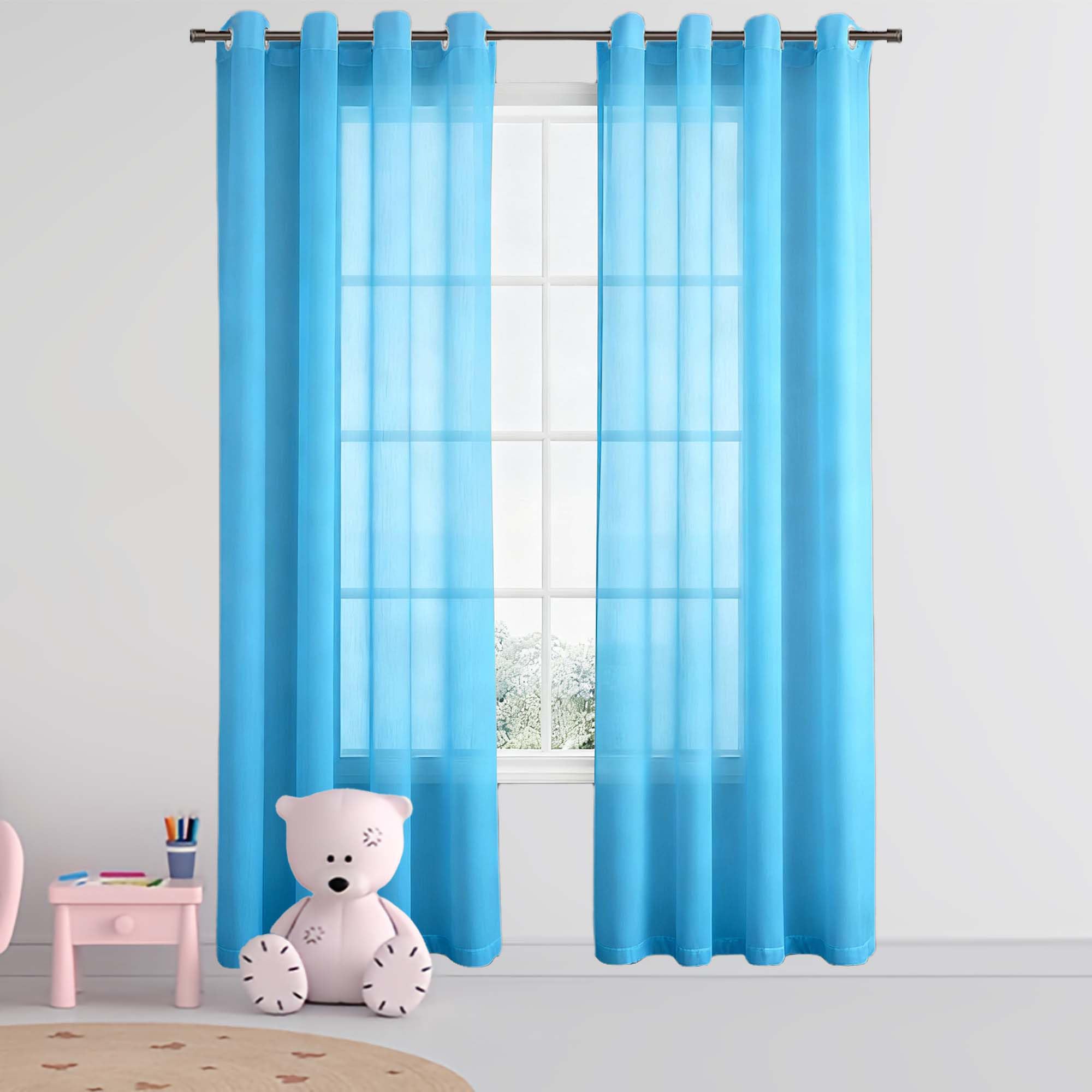 Rideaux voilage bleu ciel 650x205 cm pour décoration de chambre