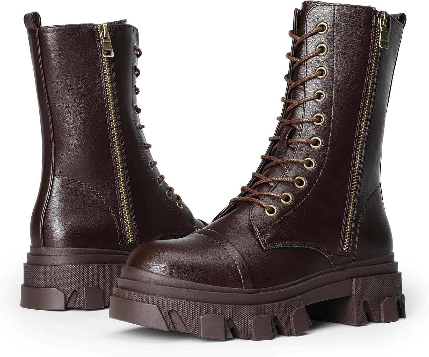 DREAM PAIRS Women's Combat Boots Lace up Mid Calf Boots Low Heel Chunky Platform Lug Sole Riding Boots - Image 6