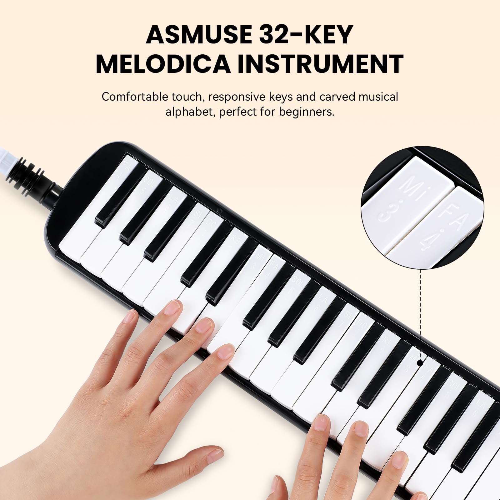 Asmuse Melodica 32 Tasti Tastiera Stile Pianoforte Imposta Strumento Fisarmonica Organo con 4 Bocchini (2 Estendi + 2 corti) e Panno di Pulizia,Regalo di Epifania
