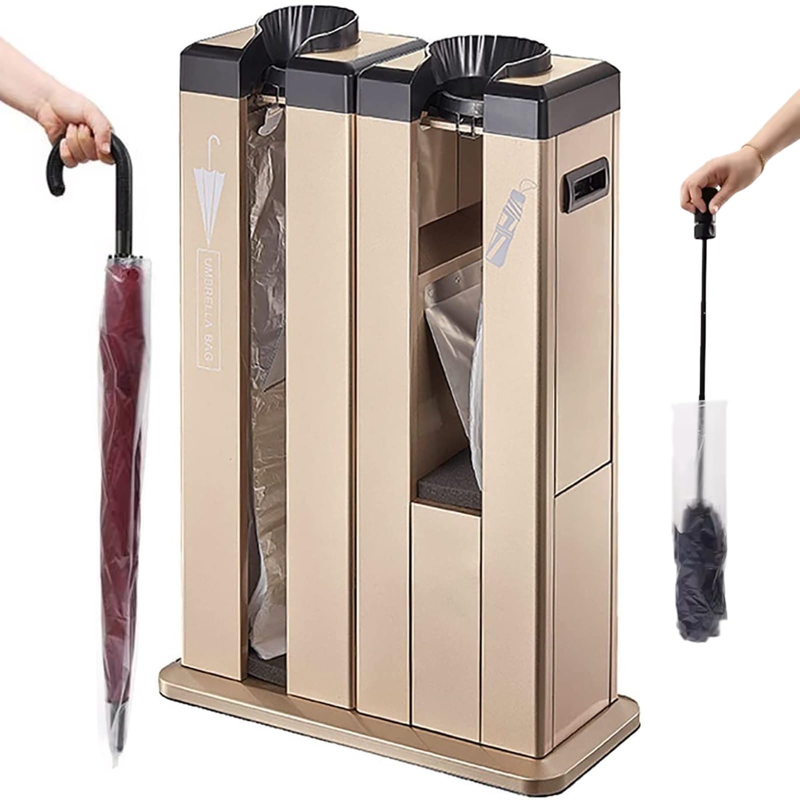 Involucro automatico per ombrelli bagnati per hotel e uffici, confezione doppia, include 200 sacchetti e ruote, efficiente dispenser per ombrelli per uso commerciale