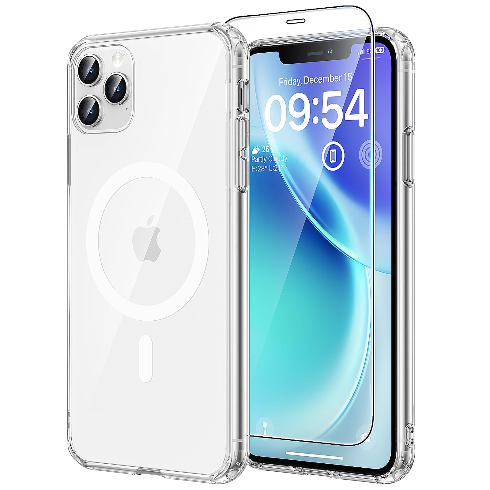TAURI Funda para iPhone 11 Pro 5,8", Compatible con MagSafe [No amarillea] con Vidrio Templado, Carcasa Nueva para iPhone 11 Pro,Funda Ultra Fina antichoque - Transparente Global Recycled Standard Global Recycled Standard Global Recycled Standard