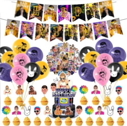 100 piezas de decoraciones de fiesta de conejo suministros de fiesta de cumpleaños con temática de banda de rock para niños y adultos con conejo de