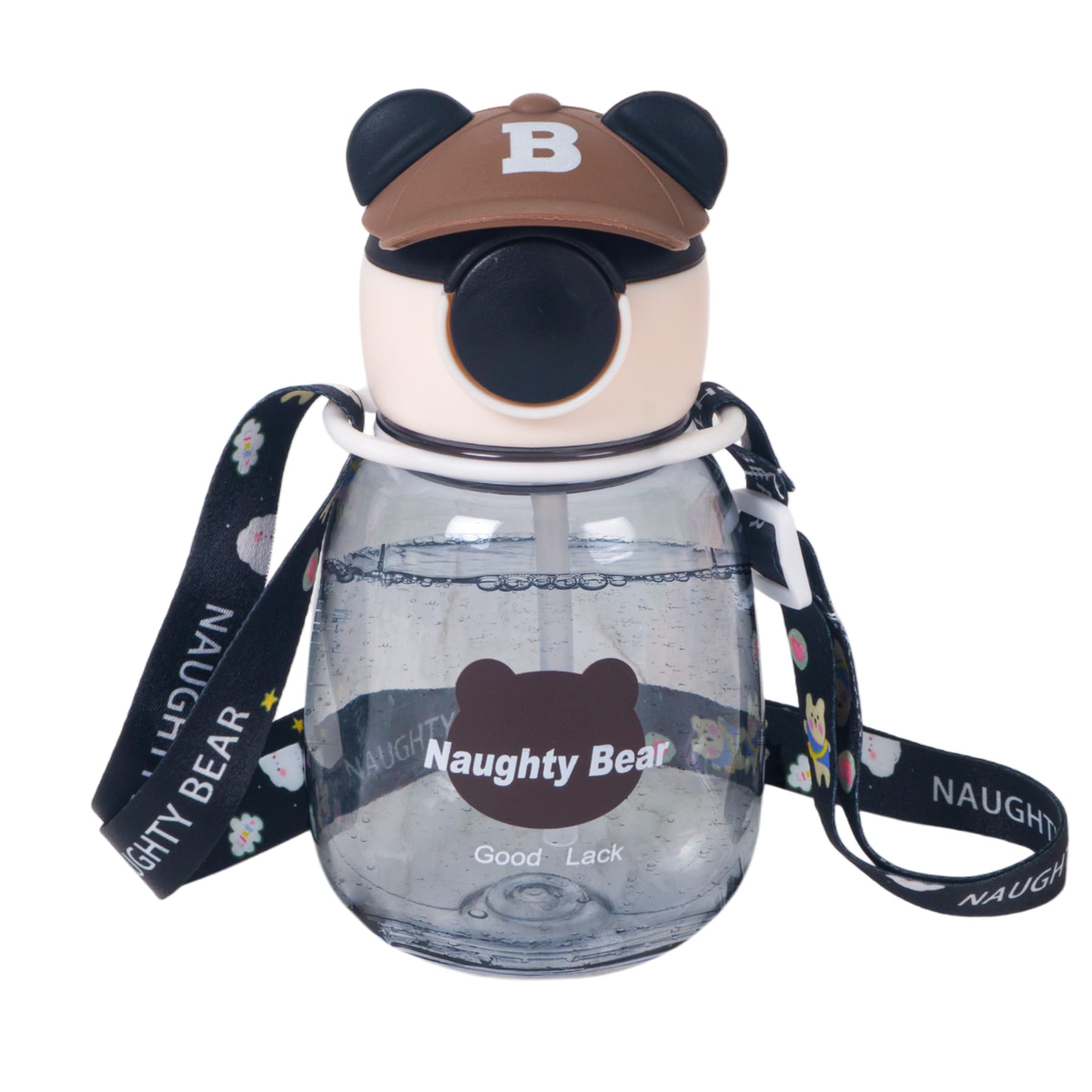 WISHKEY Bear Design Sipper Water Bottle for Kids, Push Button Open Bottle with Soft Silicone Nozzle, Handle, Shoulder Straps, BPA Free Non-Toxic Drinking Bottle, 600ml, 3+ Years (Pack of 1, Black) (B0DF57MBNF) Amazon Price History, Amazon Price Tracker
