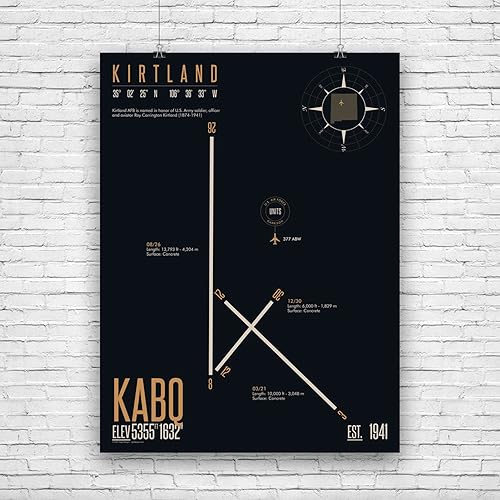 Kirtland Air Force Base KABQ - Military Runway Print - Military Base Runway - Airfield Map Art - US Air Force Base Art - US Air Force Base Runway disponible en Yaxa Costa Rica