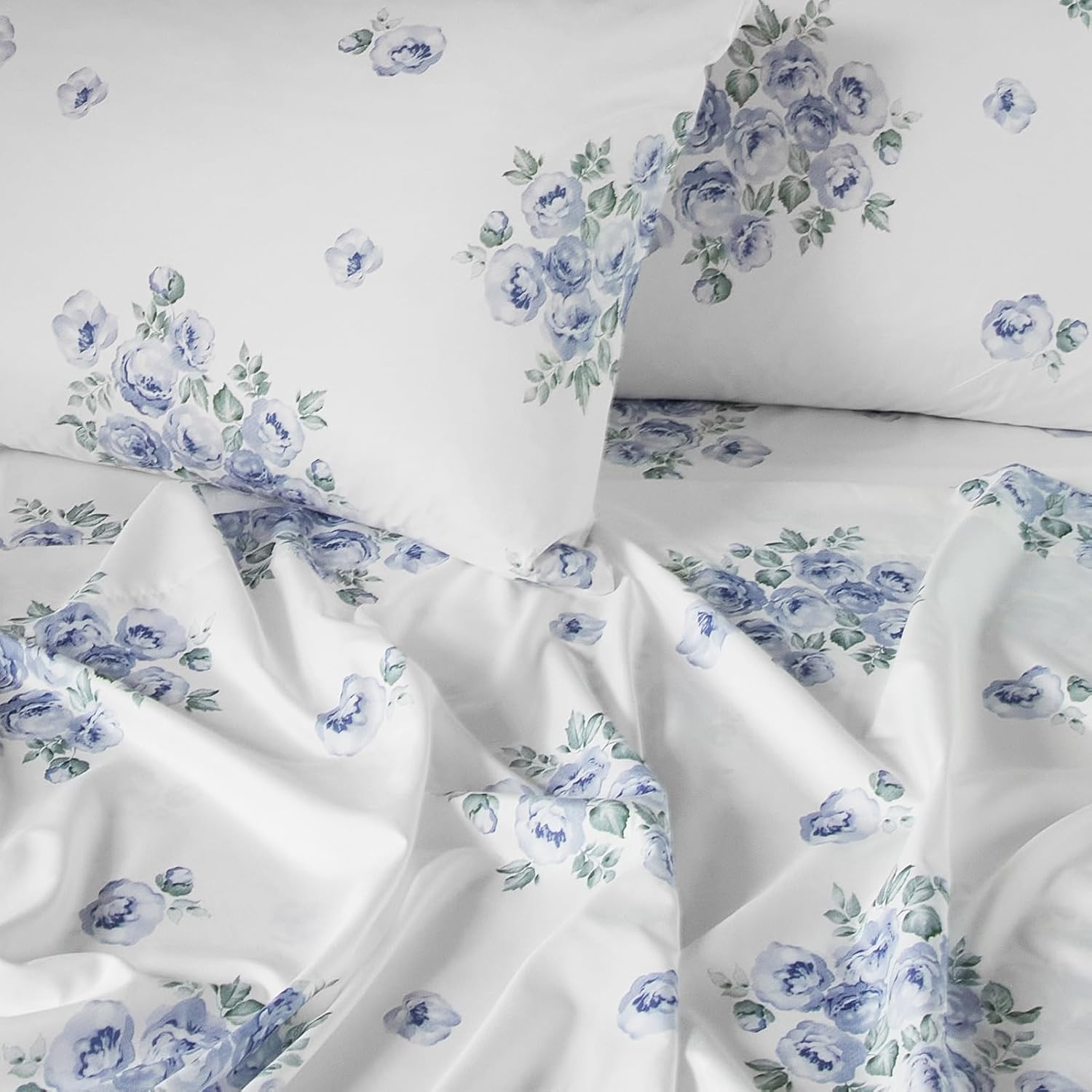 HYPREST Blue Floral Bed Sheets King Size, 18 inches Deep Pocket Sheets 1800 Thread Count, 4 Pieces Sheet Set Soft Breathable Farmhouse Sheets Shabby Chic Bed Sheets,Oeko-Tex Certificated - Image 4