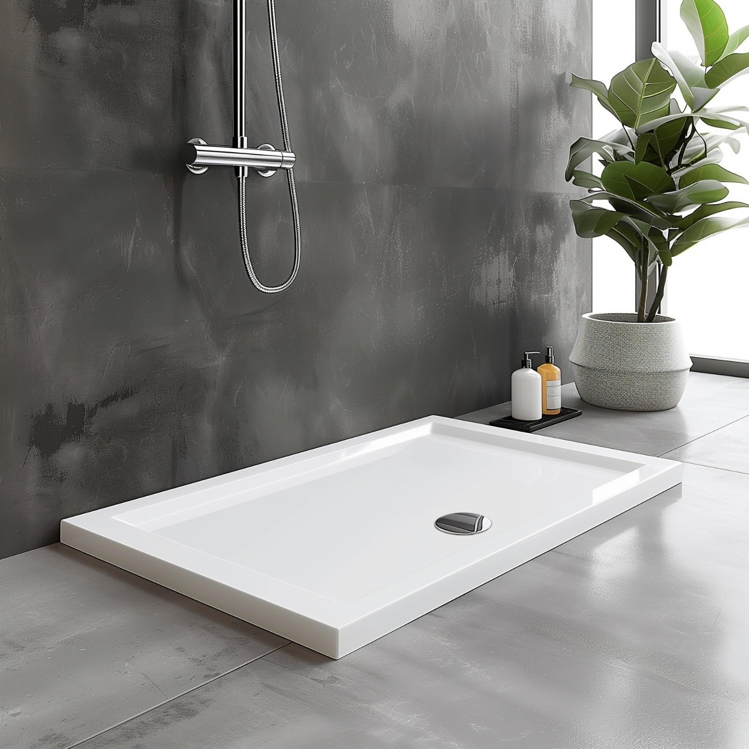 Go Bathrooms Shower Tray 1300 x 760mm White Rectangle Shower Tray 40mm Low Profile Enclosure Stone Resin Acrylic Capped Cubicle Tray