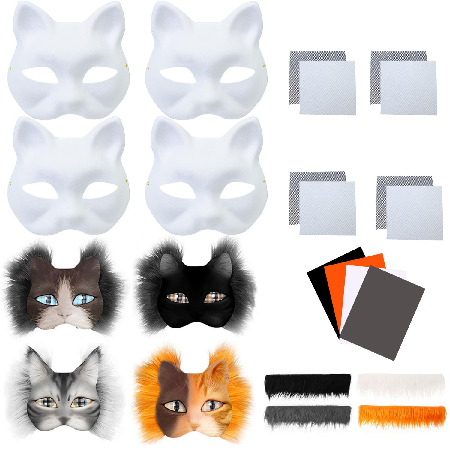 YIMINI Cat Masks to Colour, Make Your Own Mask Kits, Felt Cat Masks for Colouring, Cat Mask Craft, DIY Art Craft Mask Kit, Therian Mask for Halloween, Parties, Masquerade & Cosplay (D)